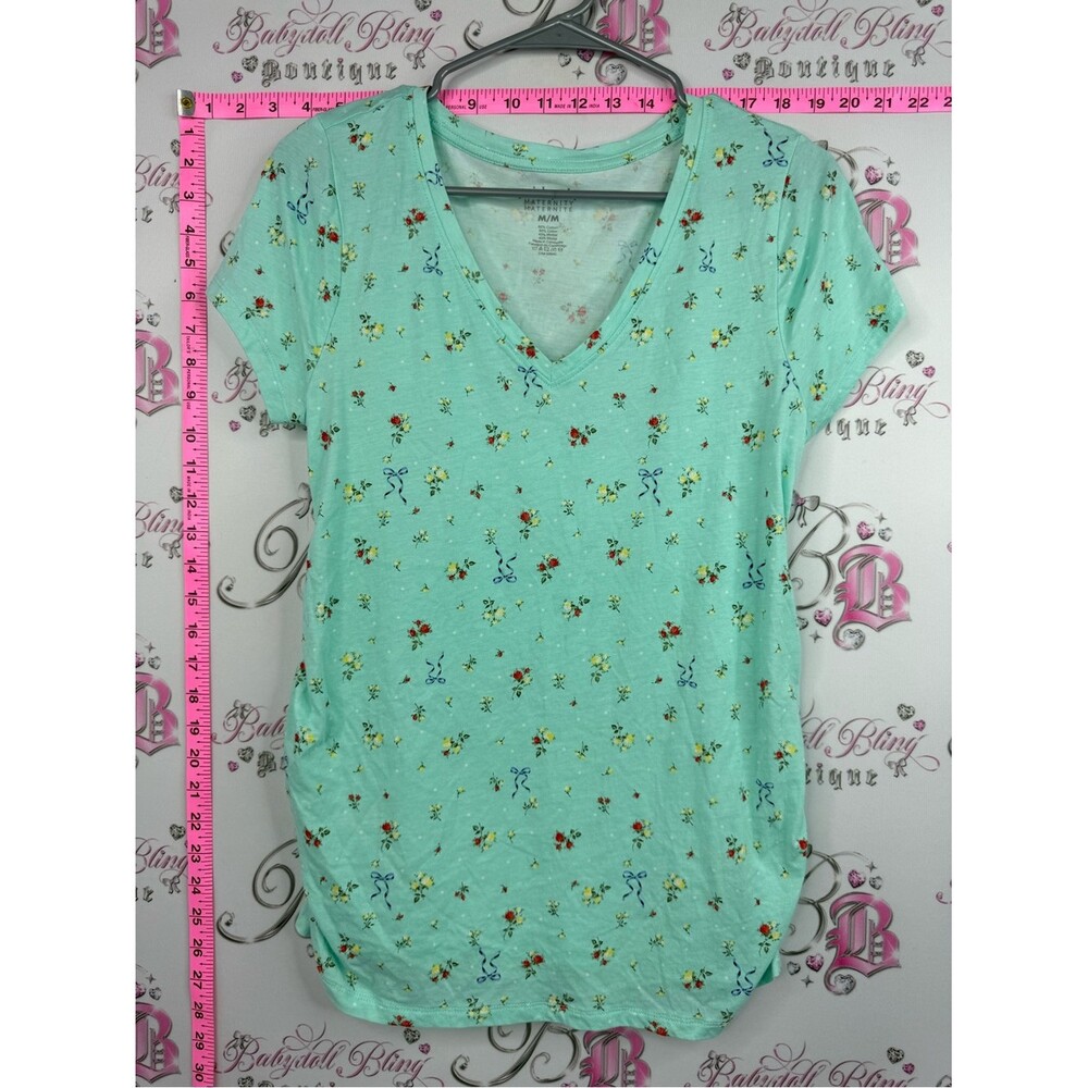 Paisley Sky tshirt bows ribbons Mint Green Floral V-Neck Short Sleeve Tee